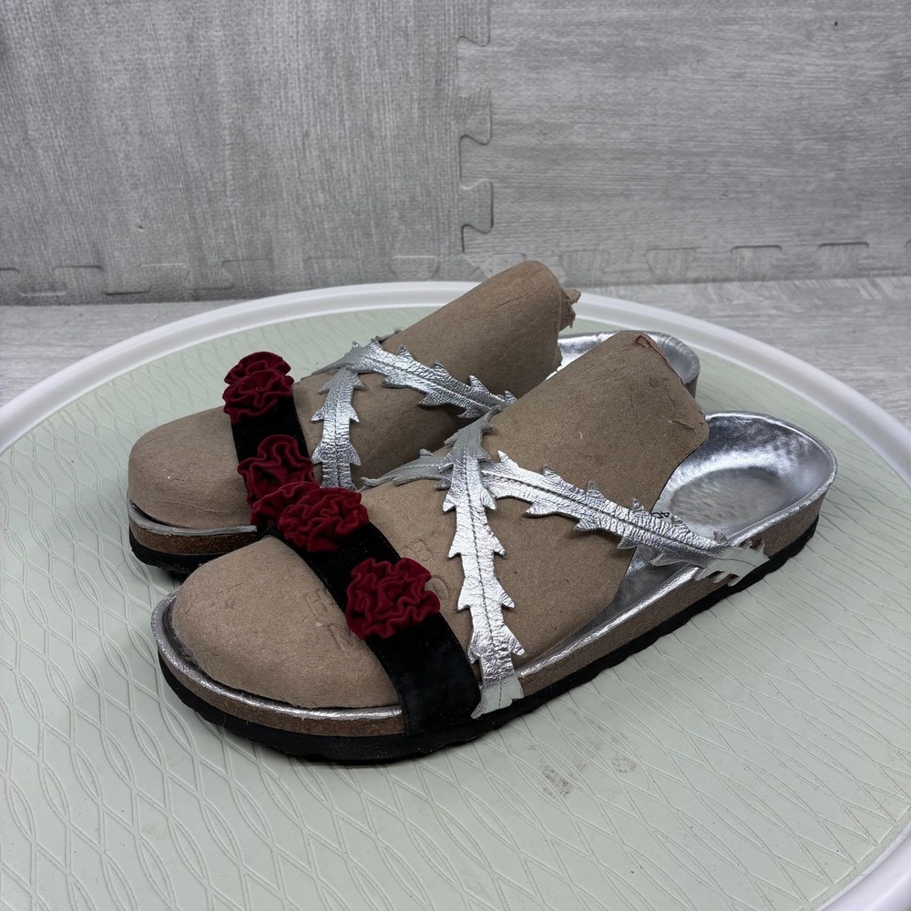 Birkenstock Tatami Sandals Women's EU 40 Silver Metallic Rose Flower Gothic